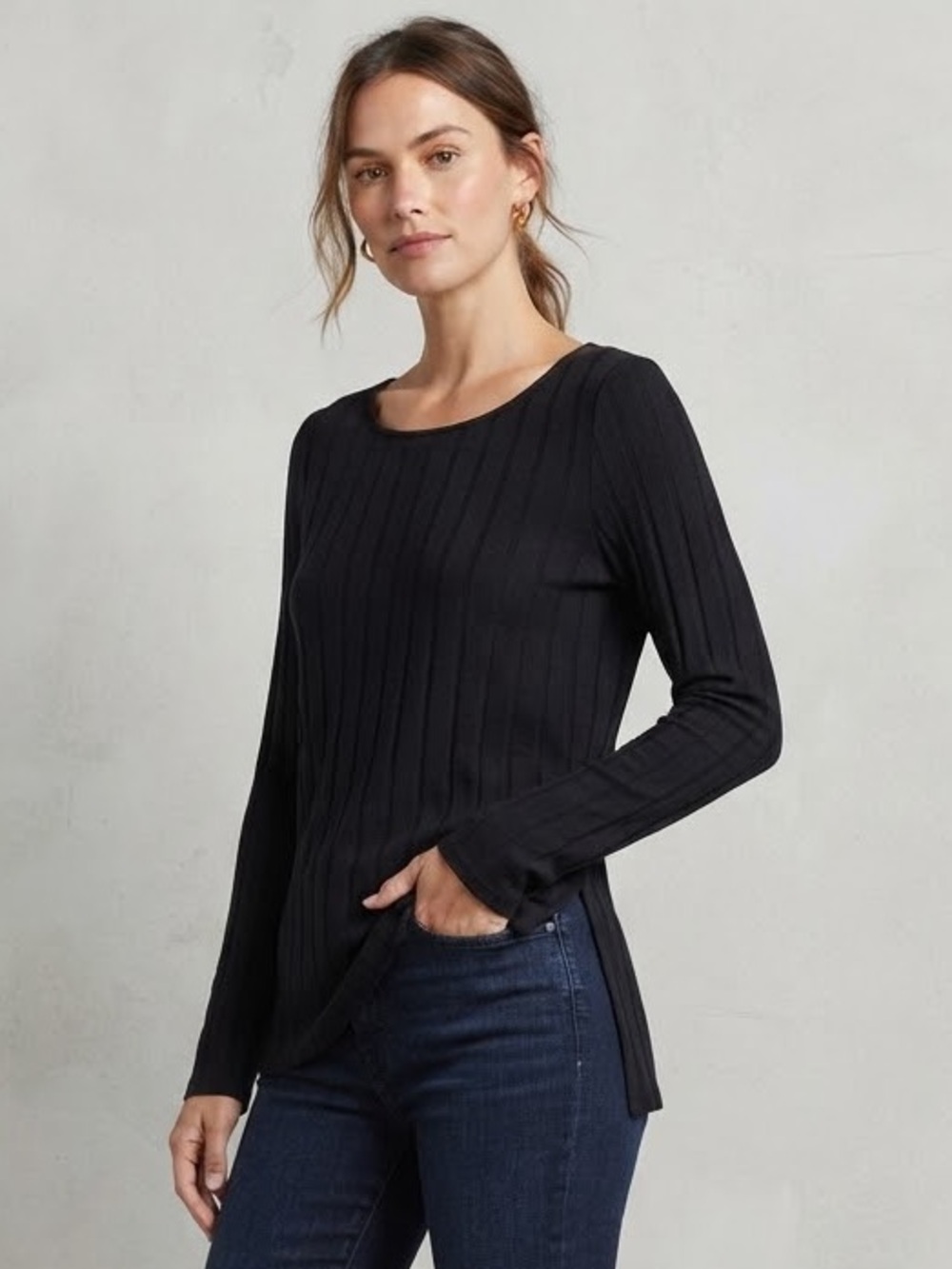 Anthropologie | Long Sleeve Ribbed Top‎ | Black Size Medium